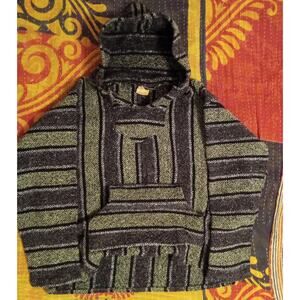 Echo Naturals Recycled Baja Hoodie Mens M Olive Mauve Acrylic Mexico Poncho